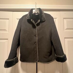 VTG Coaco New York Women's Coat Med Black Faux Fur Lined Fleece Thick Mob Wife